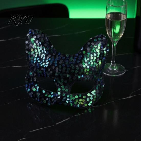 Stylish Costume Masque for Events Cat Masquerade Masque, Sparkly Sequins/Velvet/Black Half Face Comfortable Plastic Adults Women Men Halloween