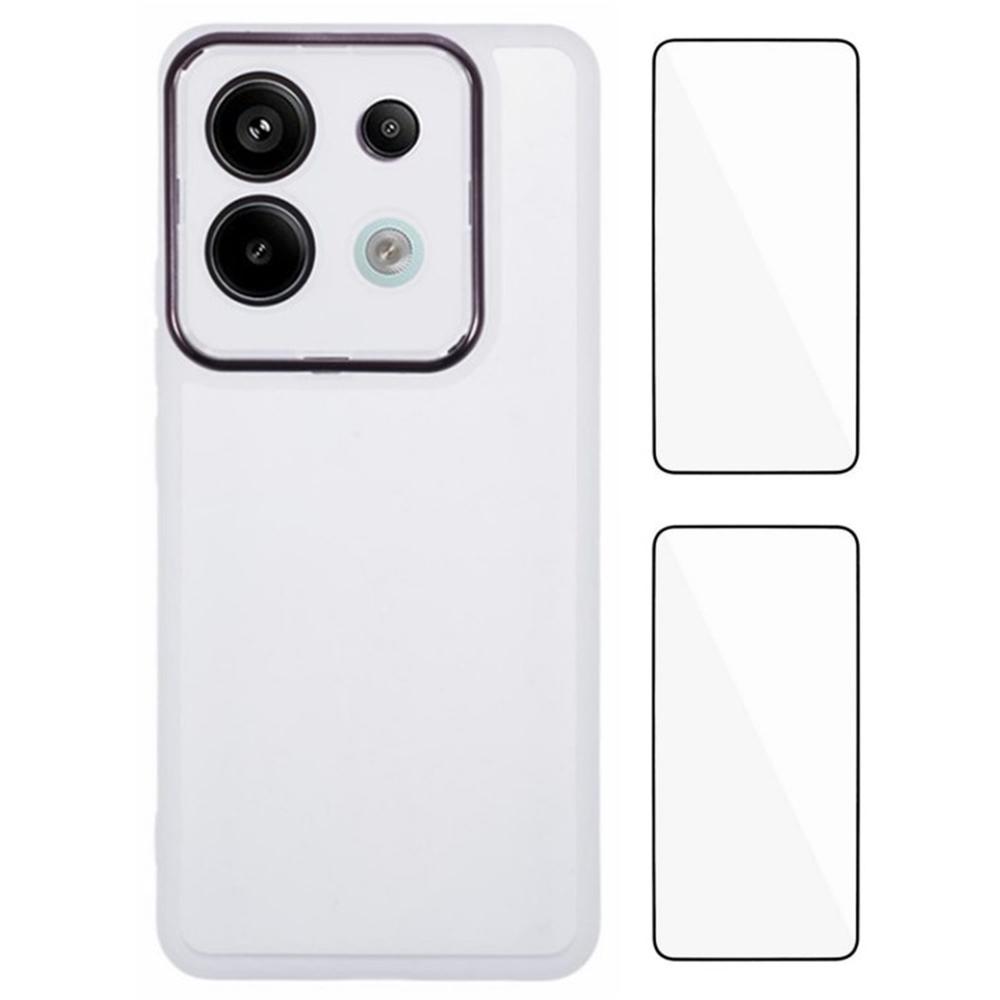 

WANLONFENG DKSM2 Series For Xiaomi Redmi Note 13 Pro 5G Case TPU Clear Phone Cover with 2Pcs Screen Film/Electroplated Lens Frame Transparent White