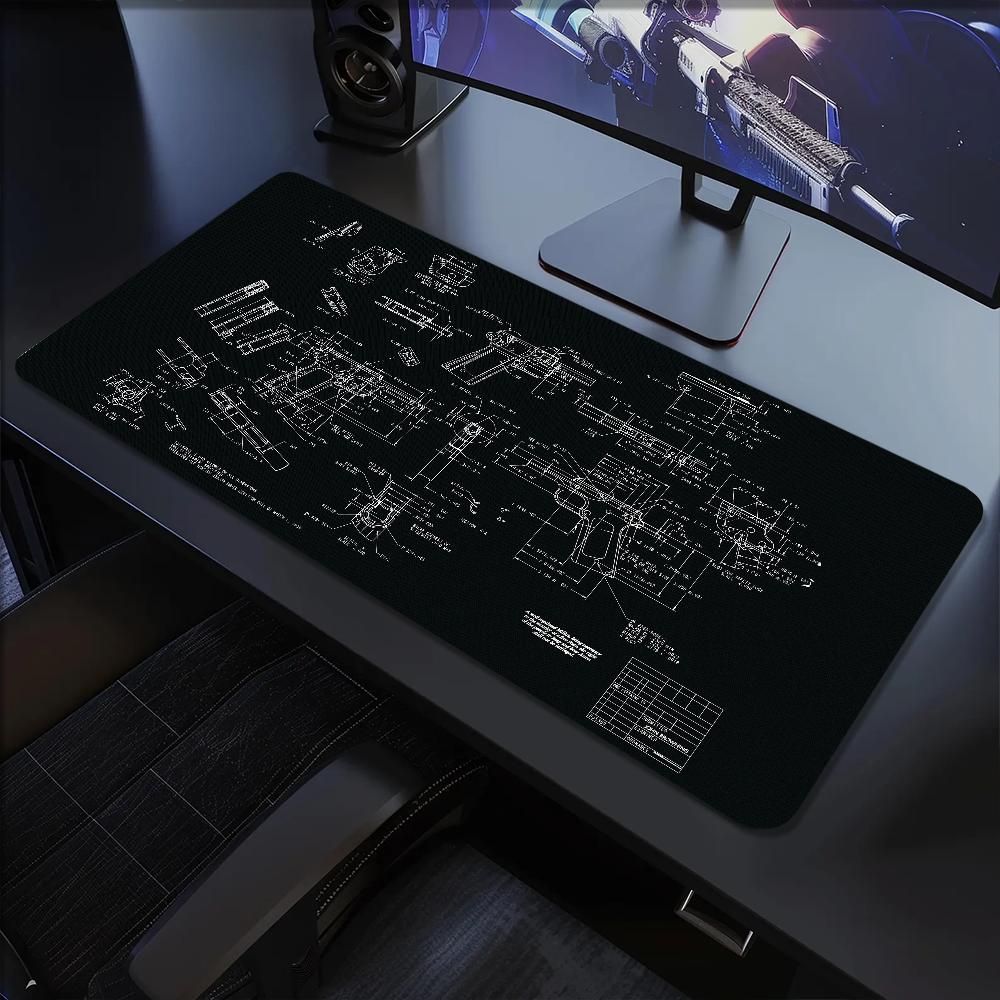 B-BROWNING 1911 Design drawings Mouse Pad Large Desk Mat Keyboard Ergonomic Office Rubber PC Non-slip Anti-fray Home Custom