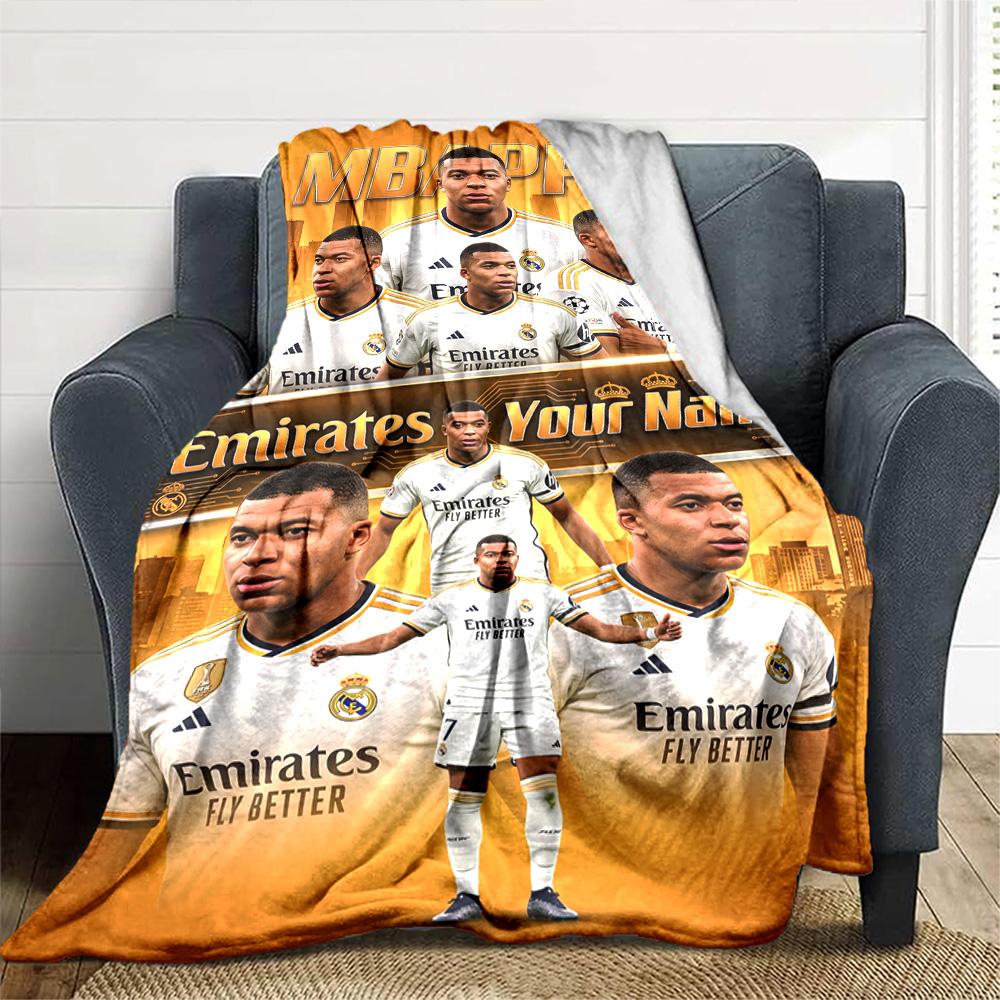 Mbappé Personalized Text Blanket Throw Customizable Blanket Warmthful Decor Versatile for Couch Chair Living Room Home Decor Four Seasons Multipurpose