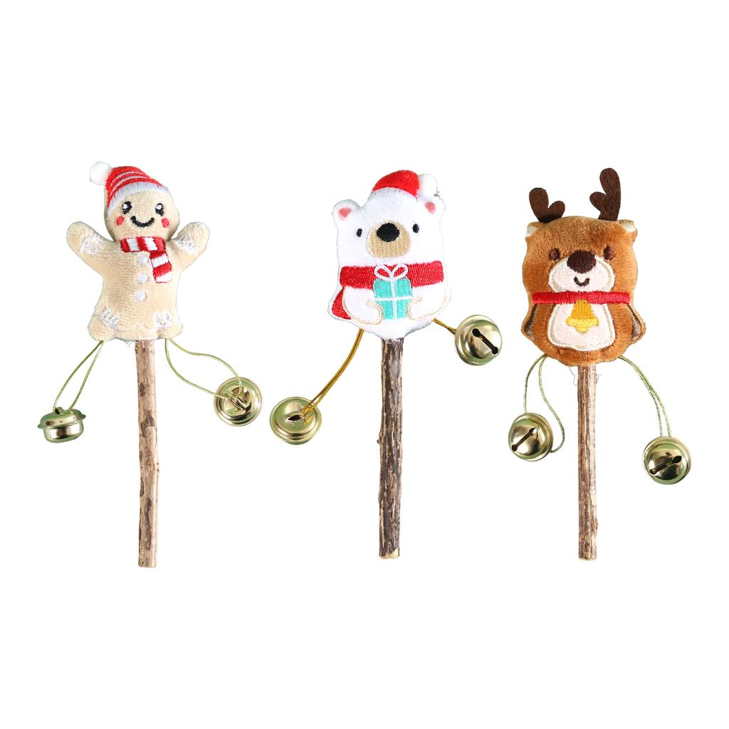 Christmas Theme Cat Licking Stick Toy Natural Matatabi Stick Chewing Toy for Various Cats Hairball Control Teaser 3Pcs