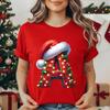 Women's Casual T-Shirt Christmas-lights-wrapped-letter Graphic Tshirt Christmas Design Round Neck Short Sleeve Tee Shirt Clothes