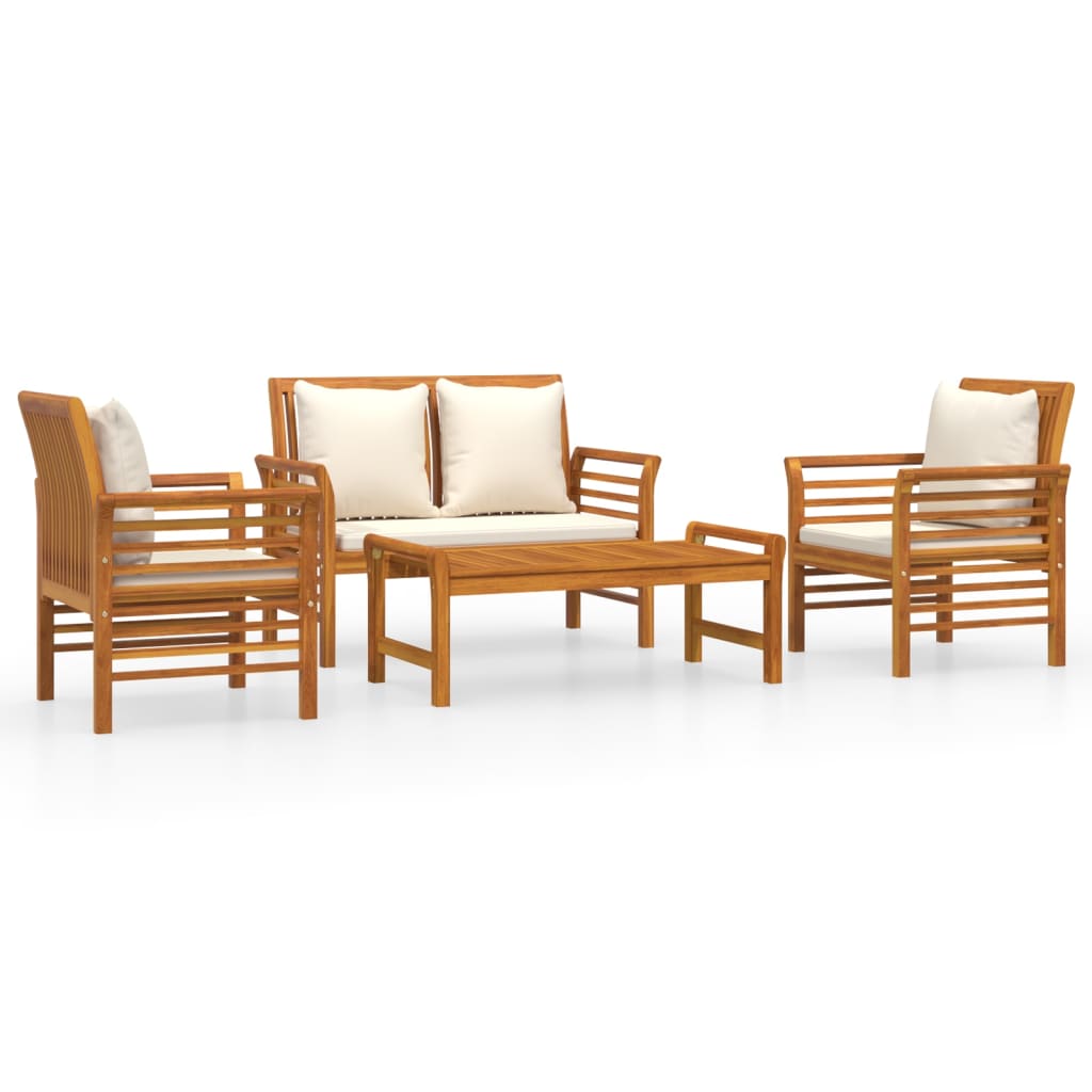 4 Piece Garden Lounge Set with Cushions Solid Acacia Wood