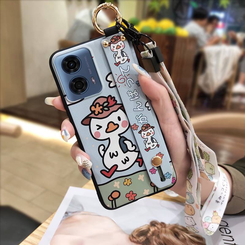 Ring Waterproof Phone Case For MOTO G24 Power Back Cover Anti-dust Durable Wristband Kickstand Protective Lanyard Cute