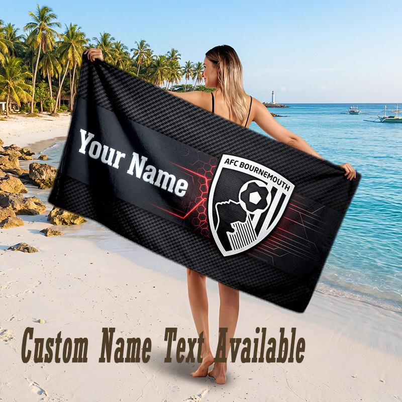 Bournemouth Football Design Beach Towel Custom Text Large Towel for Beach Vacation