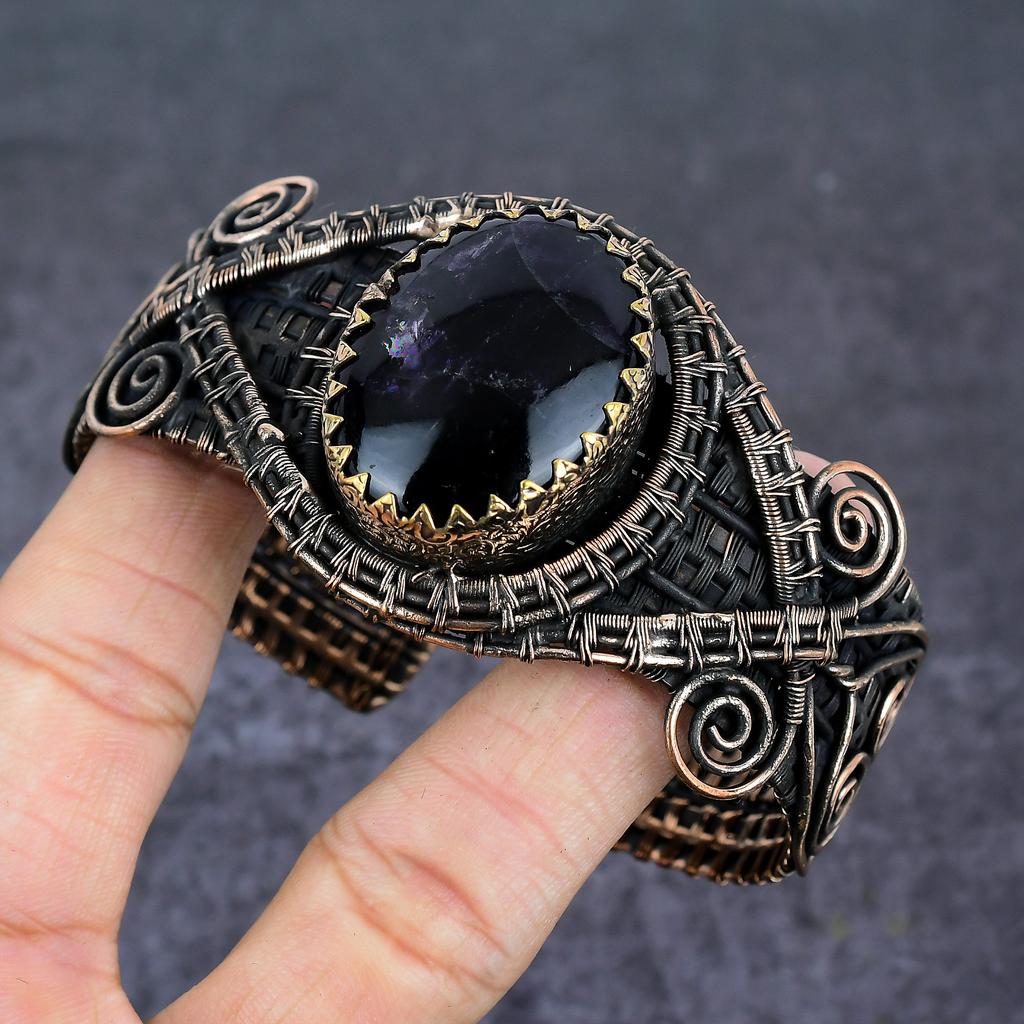 Salbei Amethyst Edelstein handgemachte Kupfer Draht wickeln Manschette Armreif verstellbar c3N93