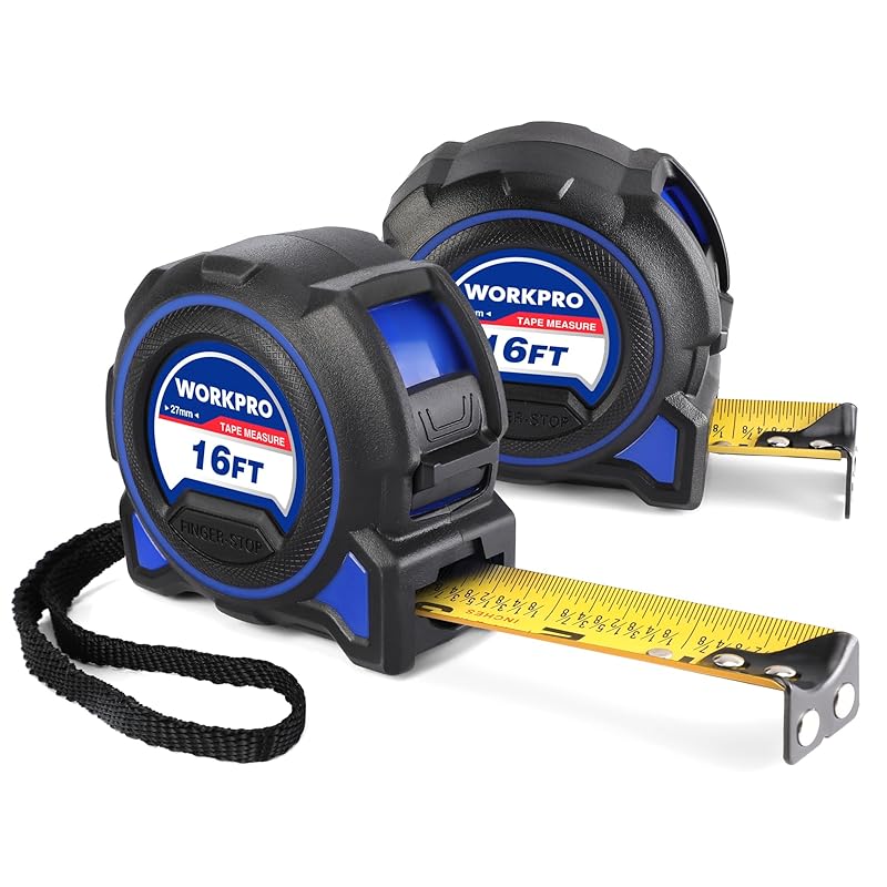 WORKPRO 16FT Tape Measure, 2Pcs Heavy Duty Retractable Tape Measurement, Long Stand Measuring Tape Accuracy 1/32 for Engineer, with Magnetic Hook, 16FT