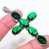 Lab Created Chrome Diopside Cross Pendant 3.2" Silver Tone Oval Cut Jewelry Gift
