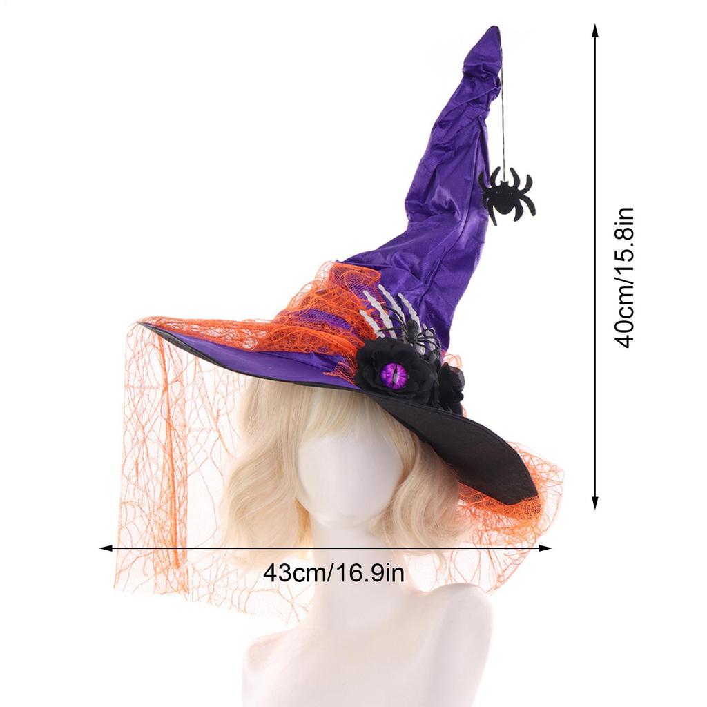 Halloween Witches Hat Lace Wide Brim Pointed Headdress Halloween Spider Adult Witch Hat For Prom Masquerade Event Party Decors
