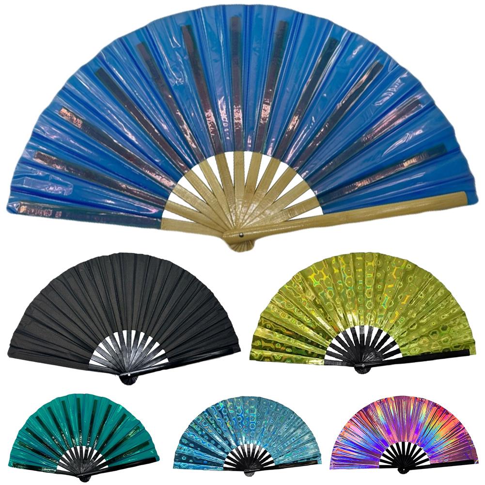 

10-дюймовый складной ручной веер из ПВХ, многоразовый ручной веер для кунг-фу, лазерный сценический реквизит для танцевальной вечеринки, фотосъемки, настенный декор F