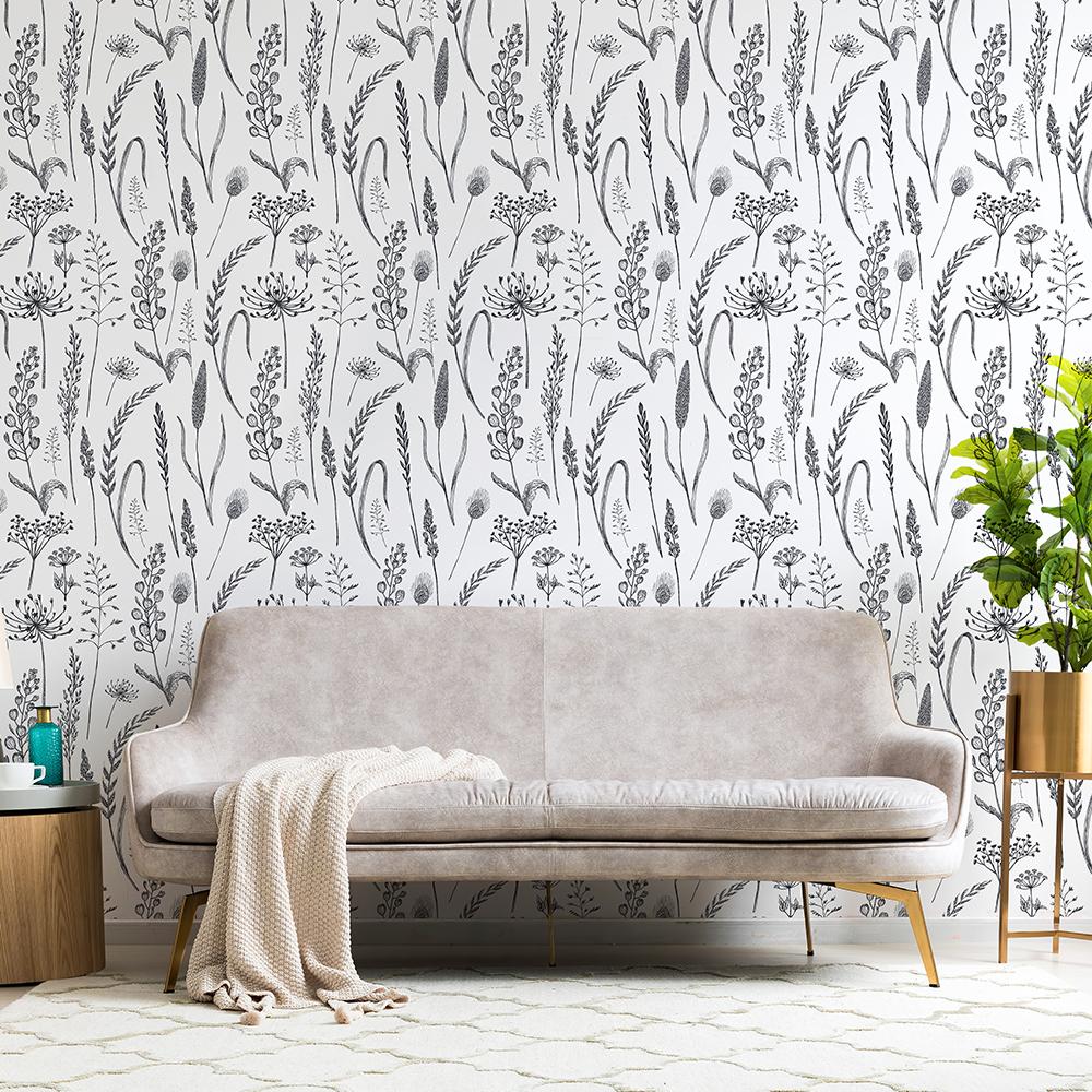 White Sketch Ear Of Leaf PVC Wallpaper Retro Simple Home Decor Waterproof Contact Paper Chic Flower Removable Wallpaper