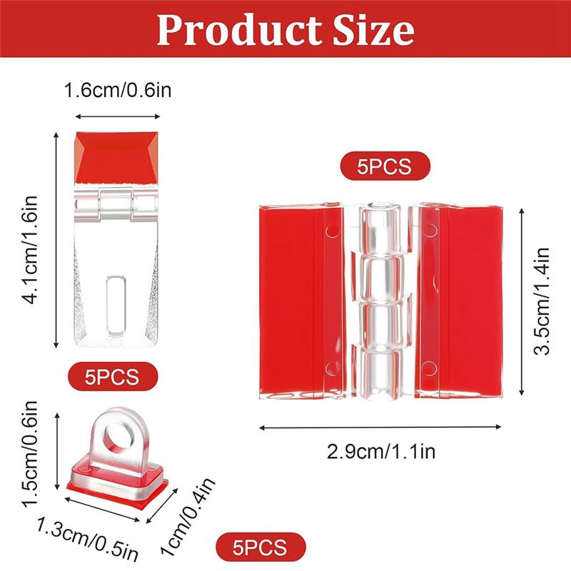 A03F-Plastic DIY For Box Door Buckle Set, 15Pcs Acrylic Hinges Kit Self-Adhesive Latch Buckles No Punch Needed Piano Hinge