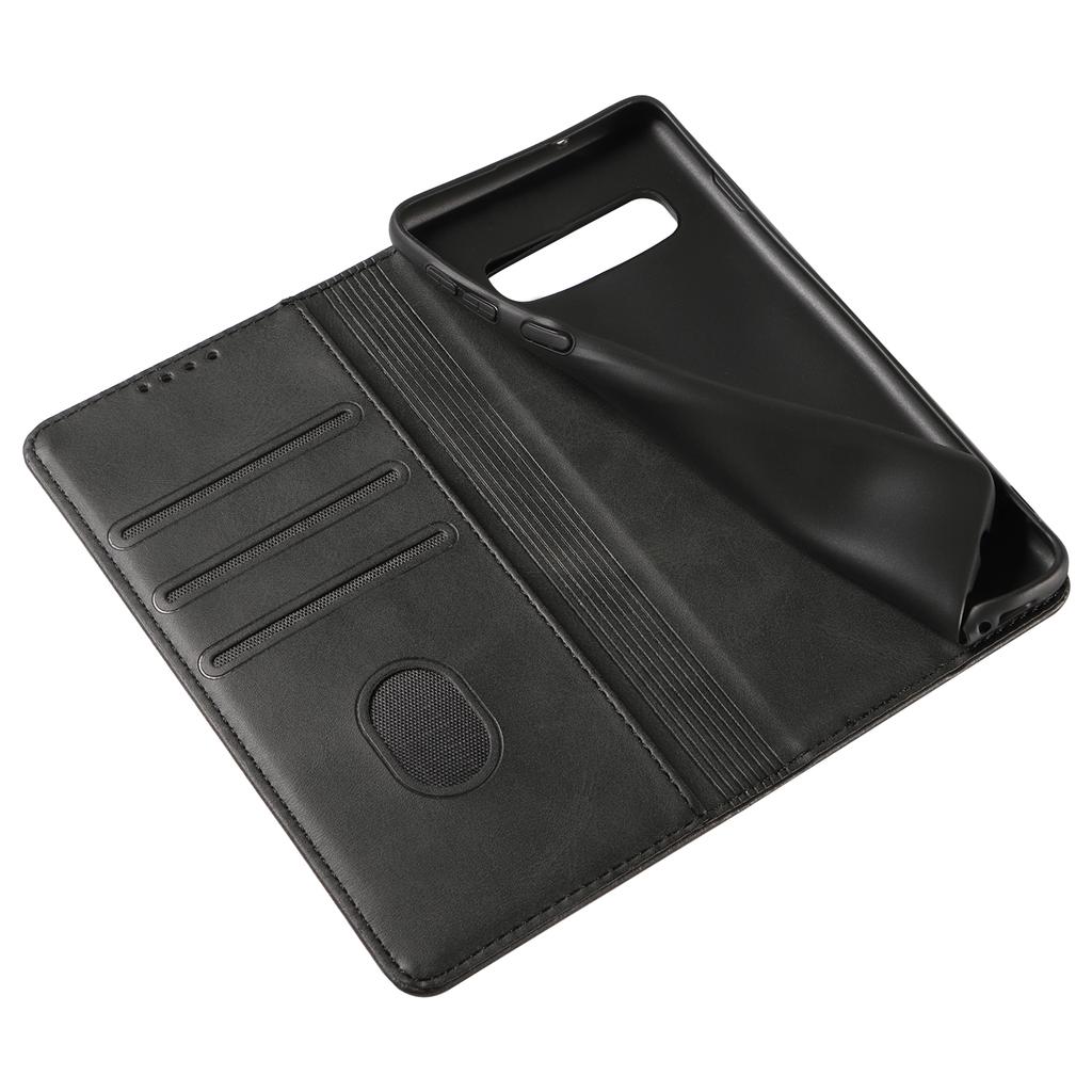 For Samsung Galaxy S10 Calf Texture Wallet Phone Cover Auto-absorbed Magnetic Leather Stand Phone Case