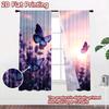 2D flat printing 2pcs Curtains Beautiful Butterflies Lavender Field Digital Printed Polyester Drapes Birthday Party for Indoor