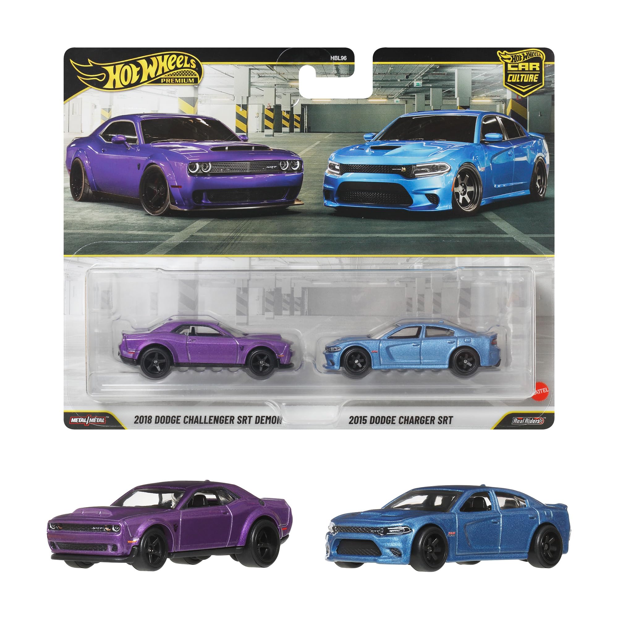 

Hot Wheels Premium 2018 Dodge Challenger SRT Demon 2015 Dodge Charger SRT Vehicle Ages JHW47 2-Pack / Toys, Purple/Blue, 3+,