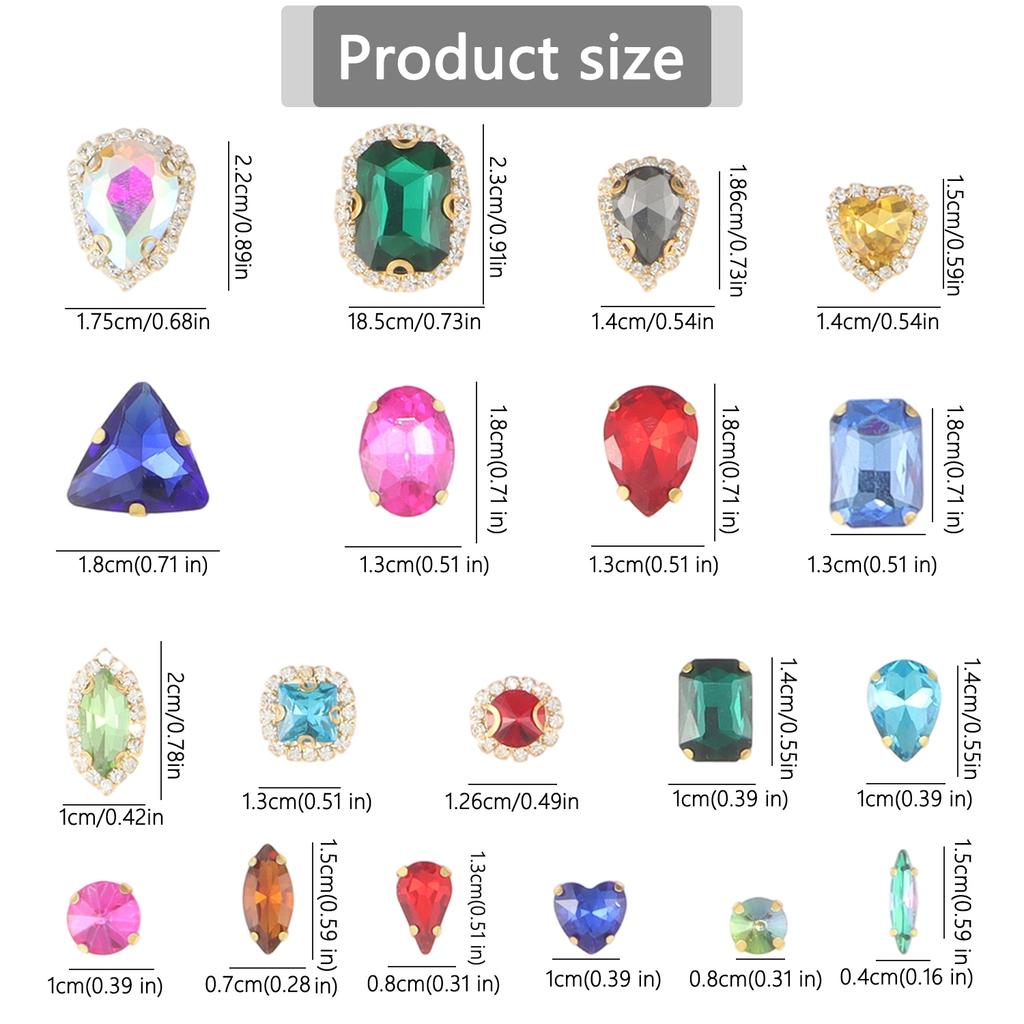 Sew On Rhinestones, Choupee 50PCS Sew On Glass Rhinestone Metal Back Prong Setting Sewing Claw Rhinestone Mixed Shapes
