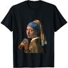 Girl with a Pearl Earring Iced Latte by Johannes Vermeer T-Shirt, Small, Black