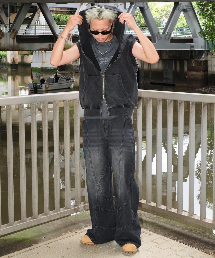 WEGO Short Sleeve Zip Summer Korean Size Sumikuro Men's Hoodie, Streetwear, Style, M,