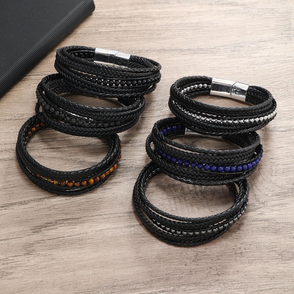 Beaded Natural Handmade Stone Magnetic Clasp Bracelet Vintage Punk Men Jewelry