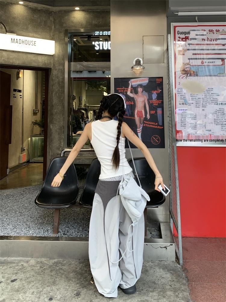 Women's Hip-Hop Style Patchwork Wide-Leg Overalls for Spring/Summer