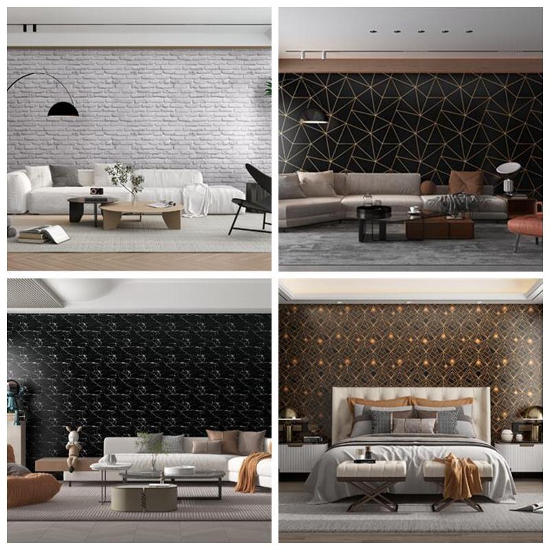 3D Geometric Grill Brick Marble Waterproof Self-adhesive Wallpaper Home BackgroundHome Decor Wall Sticker