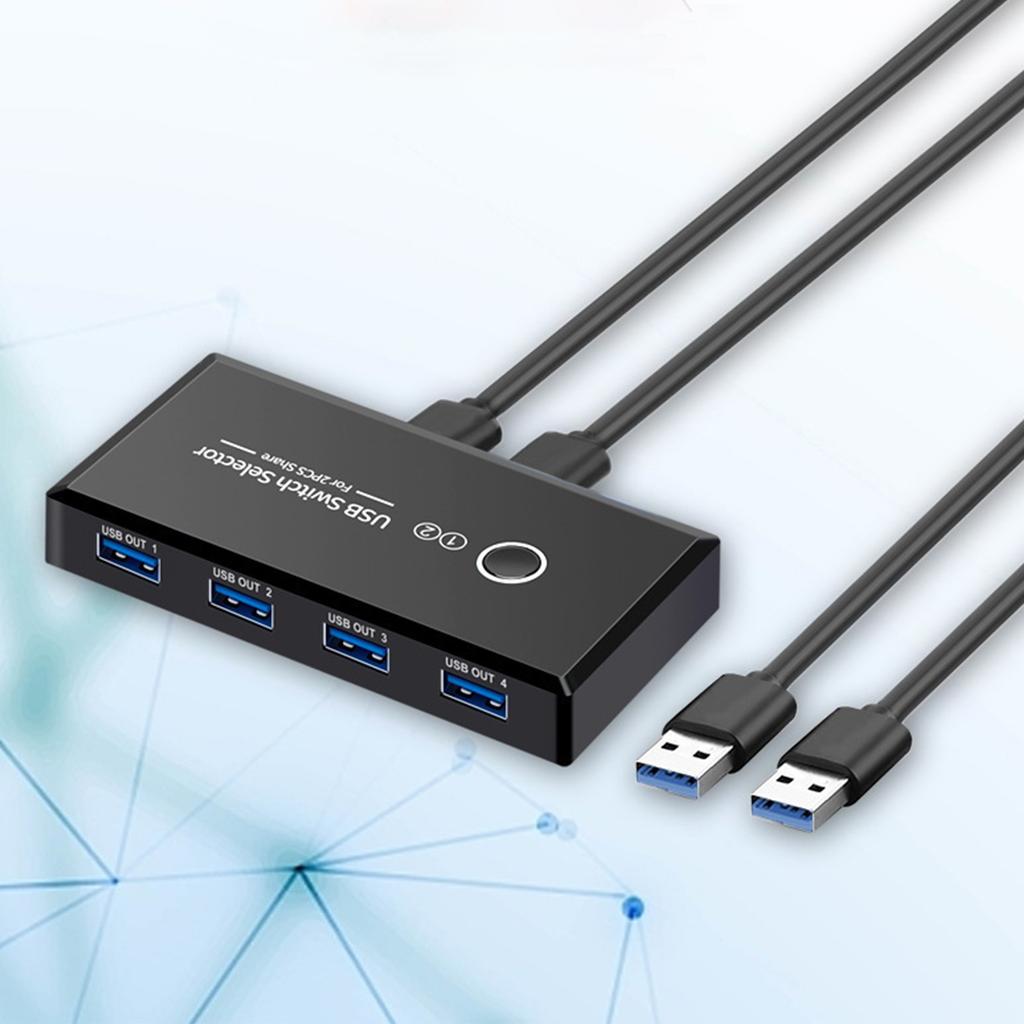 USB 3.0 Switch Selector with 2 Cables USB Switcher One Button Switch Adapter for PC Laptop Keyboard Mouse Printer Scanner