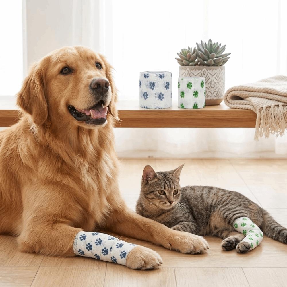 Dehnbarer HundePfotenVerband Vliesstoff Vliesbandage Klebstofffrei TierarztVerband Erste Hilfe Anwendung