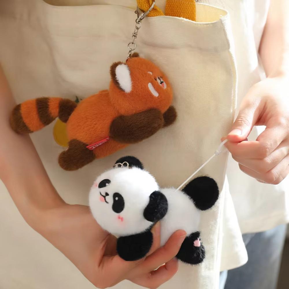 Faden ziehender Panda Schlüsselanhänger Superweiches flauschiges Roter Panda Plüschtier Lebensecht gefüllt gefüllte Plüsch Anhänger Kindergeschenk