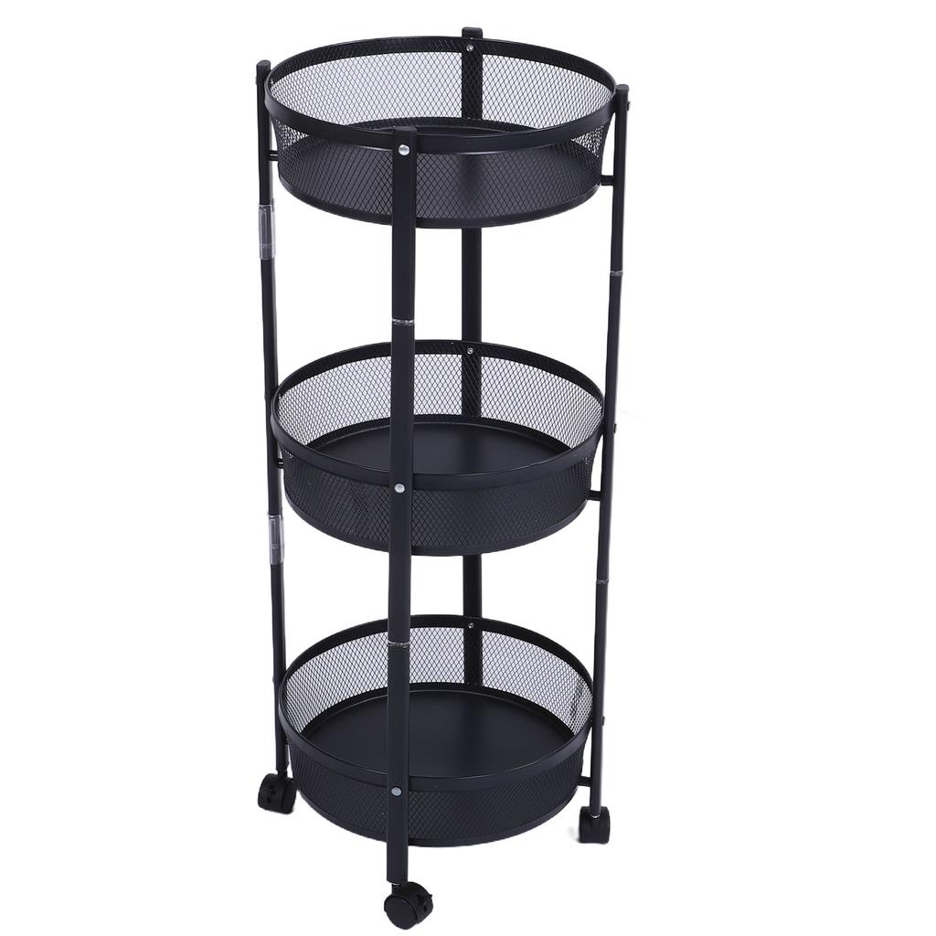 Carrito de Servicio Metálico Giratorio de 3 Niveles Multifuncional Plegable Redondo de Almacenamiento Carrito para Cocina