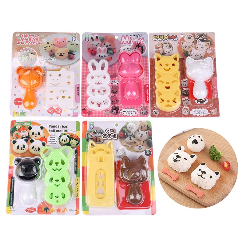 1Set Cute Cartoon Sushi Mold Cat Dog Bear Rabbit Panda Rice Embossing Molds Bento Decoration Cutter Onigiri Maker Molds