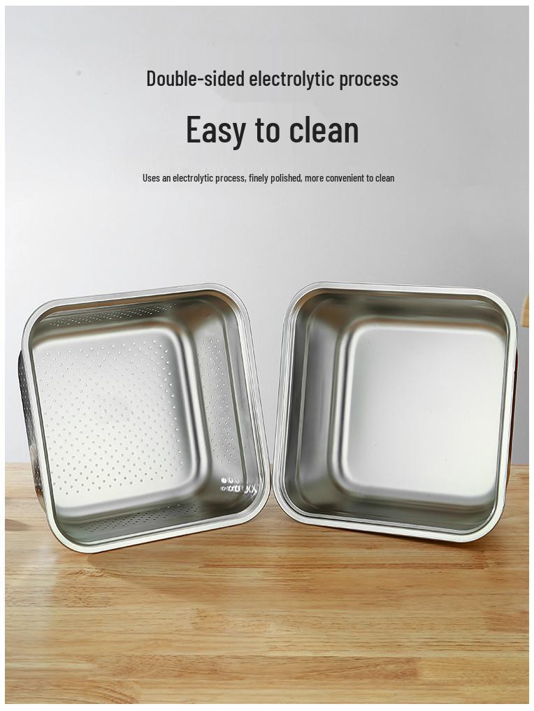 304 Stainless Steel Deep Perforated Colander Basin - Square Drip Basket for Straining & Washing Vegetables/Oil/Braised Dishes