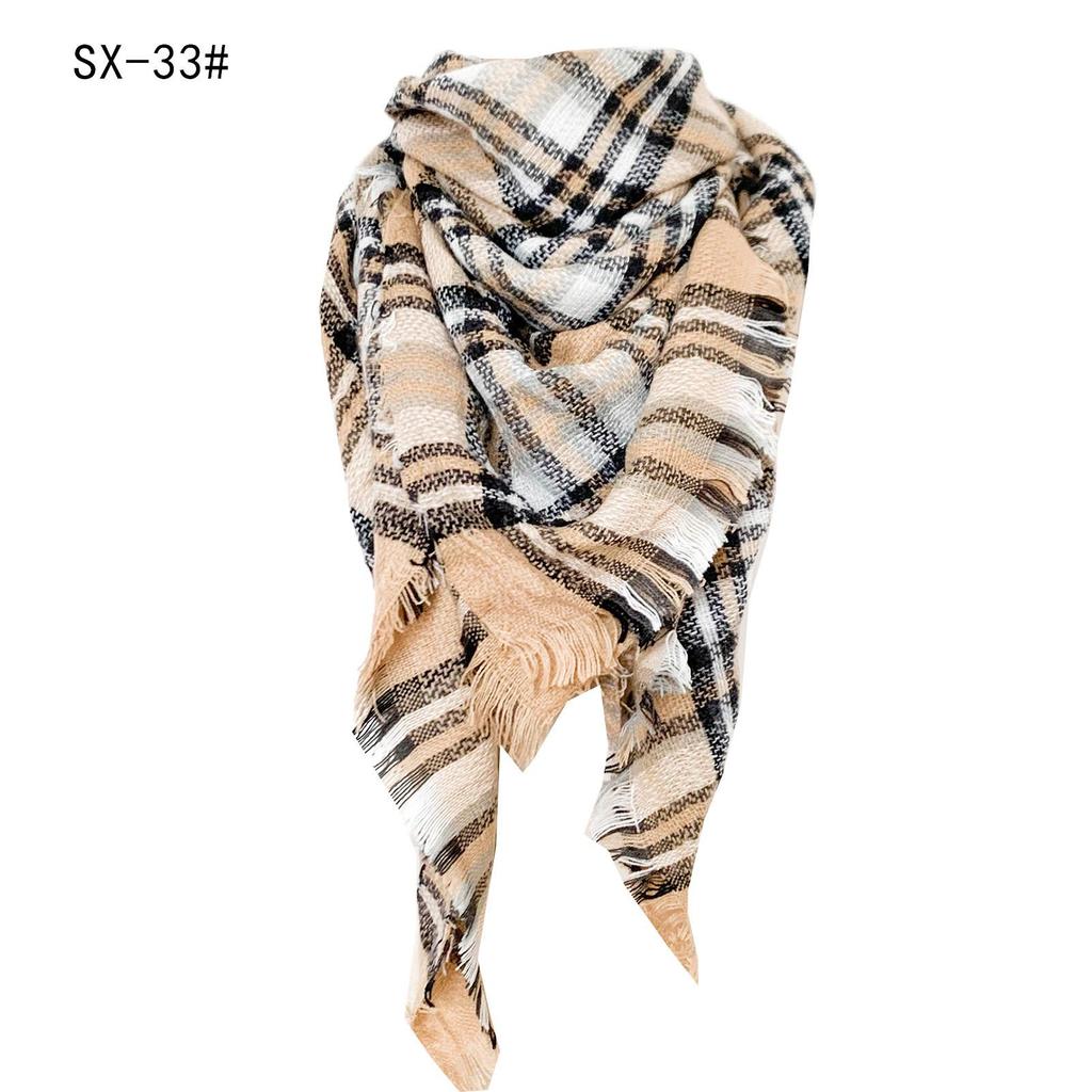Sciarpa a scialle triangolare a quadri in finto cachemire stile europeo americano - Scaldacollo alla moda versatile per primavera, autunno, inverno