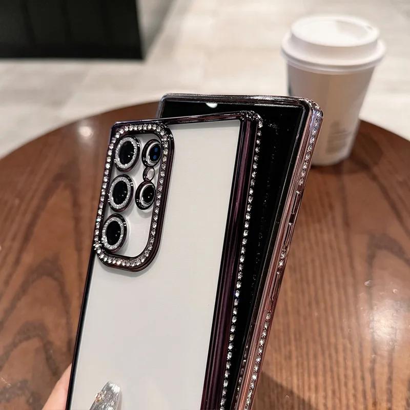 Rhinestone Transparent Phone Cases For Samsung Galaxy S26 S25 Ultra S24 S23 A15 A16 A55 A56 Electroplating Back Cover