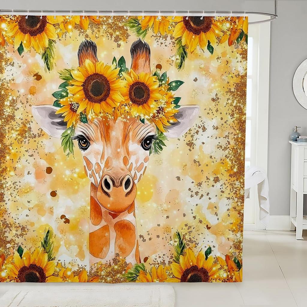 Cartoon Pig Shower Curtain Leopard Bow Bath Curtain for Boys Girls Teens Lovely Animal Cheetah Bathroom Shower Curtain Set