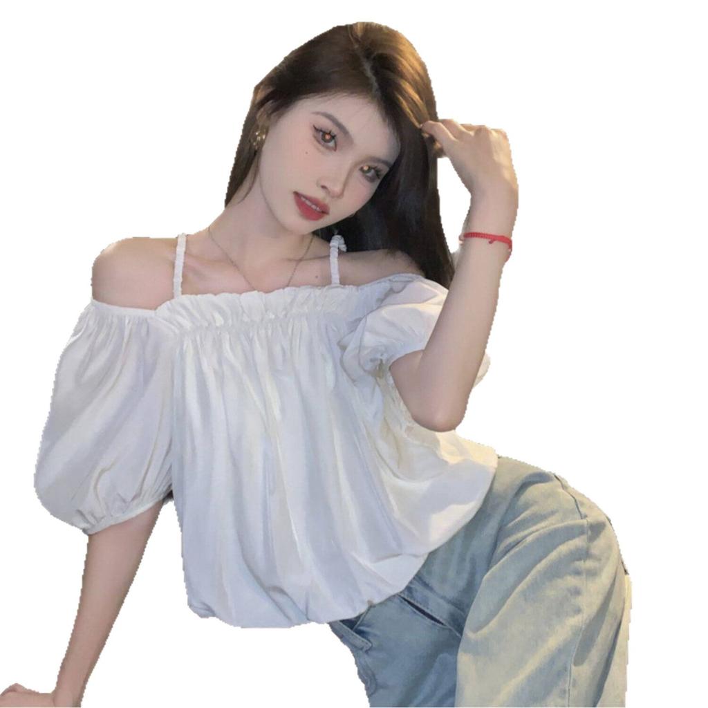 Summer new sweet wind one-word shoulder bubble sleeve shirt women's off-the-shoulder design loose and versatile top