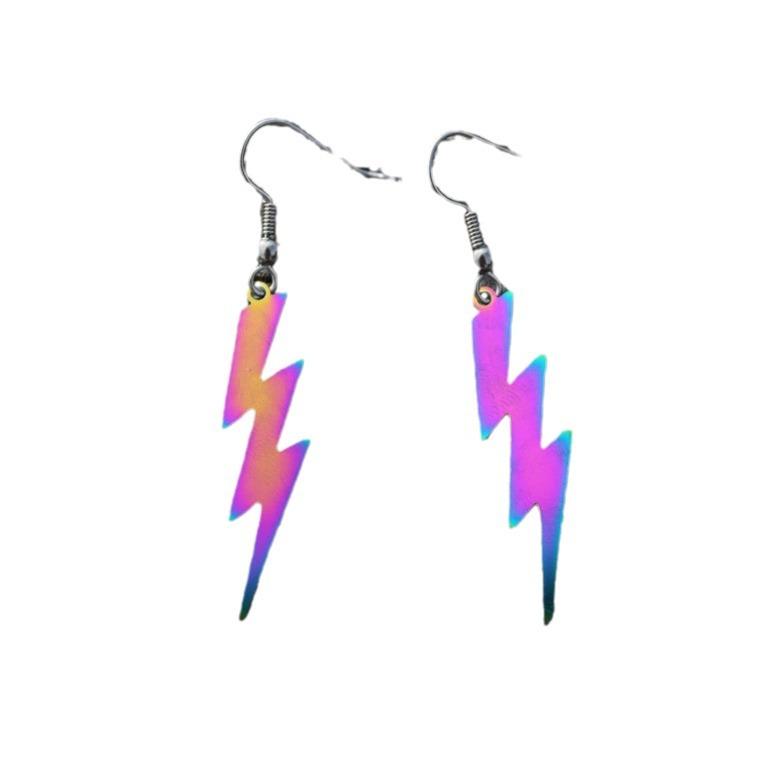 Hip Hop Punk Purple Neon Colors Lightning Stainless Steel Pendant Dangle Earrings for Women Personality Fashion Jewelry Gifts