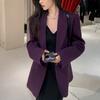 Women's Plus Size Turn Down Collar Long Sleeve Blazer Loose Fit Casual Blazer in Purple