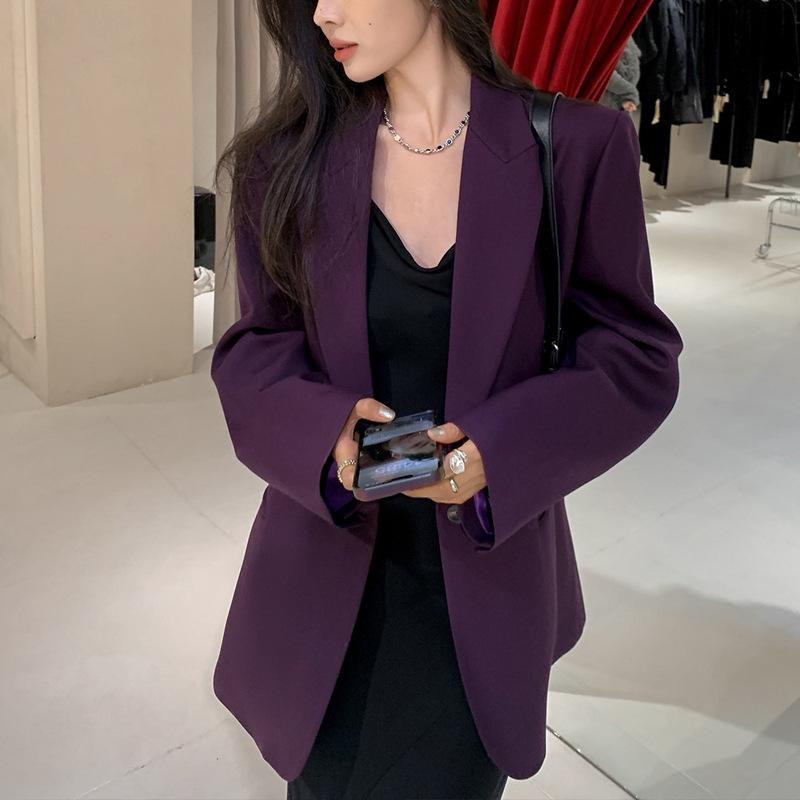 Women's Plus Size Turn Down Collar Long Sleeve Blazer Loose Fit Casual Blazer in Purple