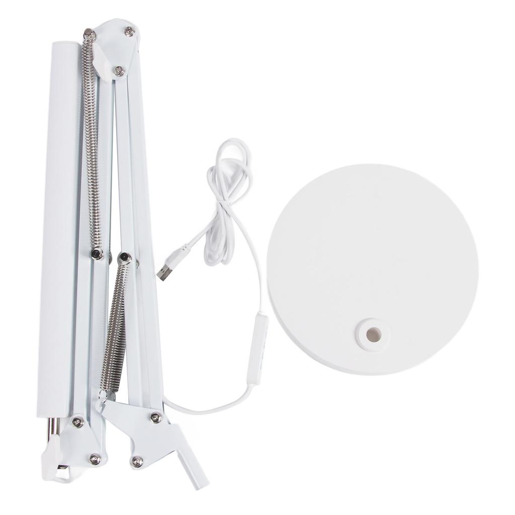 Swing Arm Desk Lamp USB Folding Eye Caring Multi Joint LED Table Lamp with Round Base White