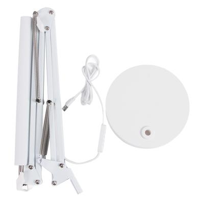 Lampe de Bureau à Bras Articulé USB Pliable Soin des Yeux Multi-Articulations Lampe de Table LED avec Base Ronde Blanc