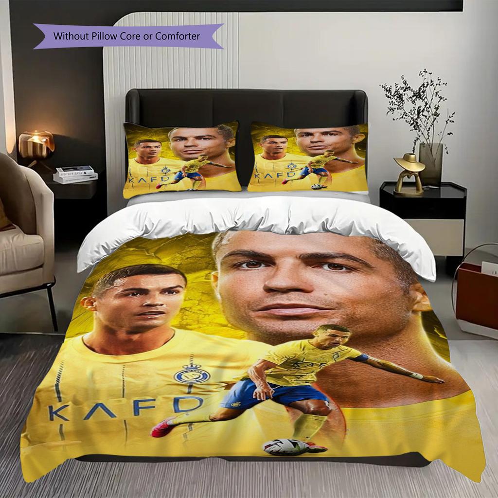 Set da calcio a tre pezzi Legacy di Cristiano Ronaldo (1 * copripiumino + 2 * federa, senza nucleo) Regalo di compleanno di Natale piatto 2D