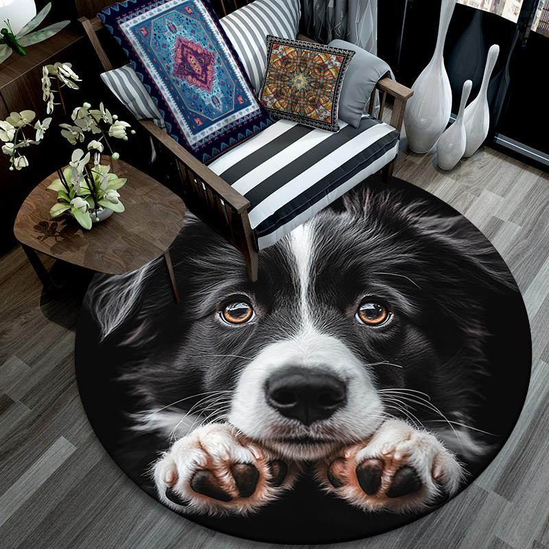 Adorable Puppy Round Area Rug,Carpet Rug for Living Room Bedroom Sofa Playroom Decor,Non-slip Floor Mat