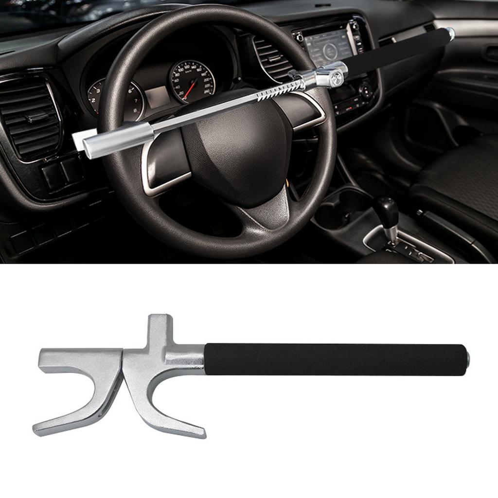 Universal Car Steering Wheel -theft Lock Adjustable Length Double Hook Body-proof Safety Lock with Emergency Window Breaker