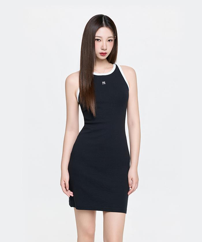 Emelbi Women'S Basic Ringer Ribbed Sleeveless Dress Ny (Black) (A Type)