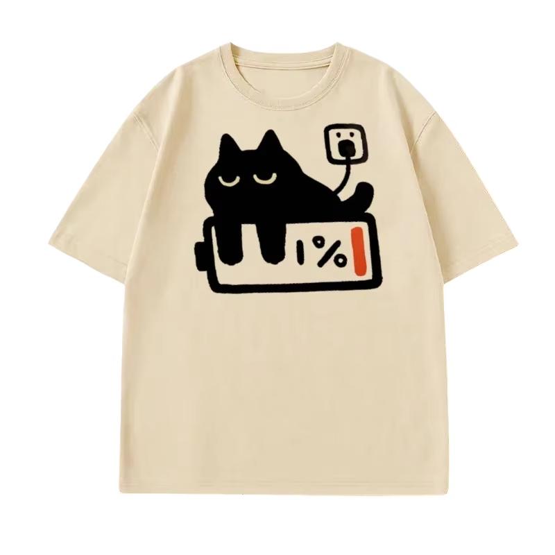 

Funny Cat Charging T-shirt for Casual T Shirts Short Sleeved Tees Female Tops Autumn Streetwear Women Clothes Popular Tops S