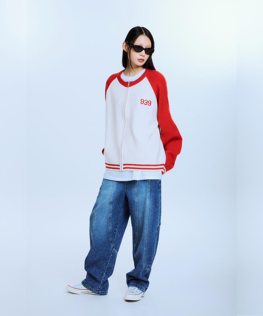 Akaibeuboldeu 939 Raglan Knit Zip-Up (Red)
