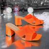 Large Size Slippers Women's Outer Wear Summer New Knitted Thick Heel One-word Drag Fashion High Heel Cool Slippers Women
