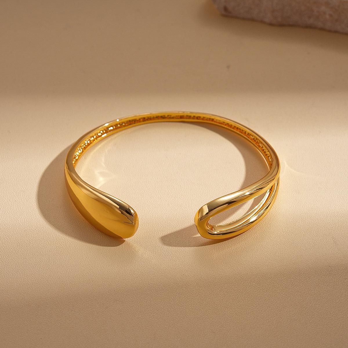 Браслет с геометрическим открытием, покрытие из настоящего 18-каратного золота, металлический оттенок тяжелой промышленности, персонализированный браслет