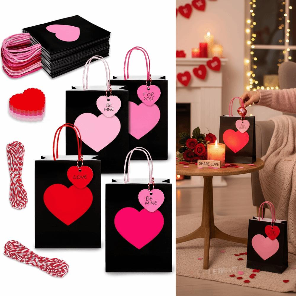 10/12PCS New Heart Design Gift Bags Kraft Paper Eco-Friendly Shopping Bags With Handles Party Favor Bags Party Favor