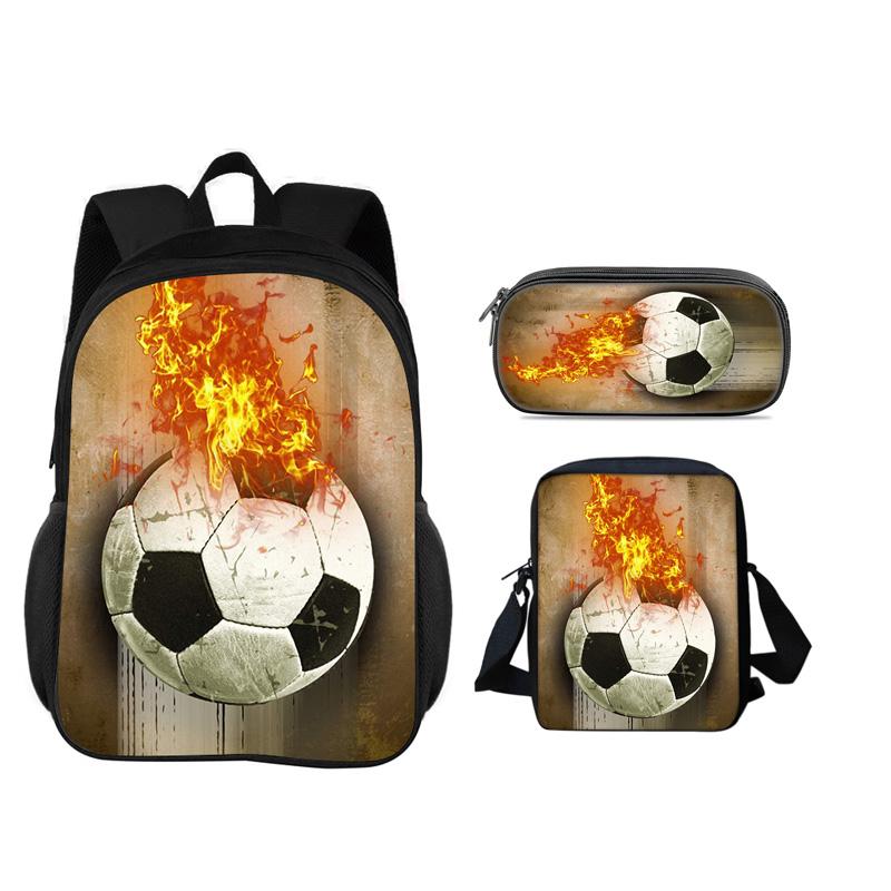 Soccer Backpack Pencil Case Shoulder Bag 3Pcs Set New Football Print, Best Partner for Male and Female Students Going To School